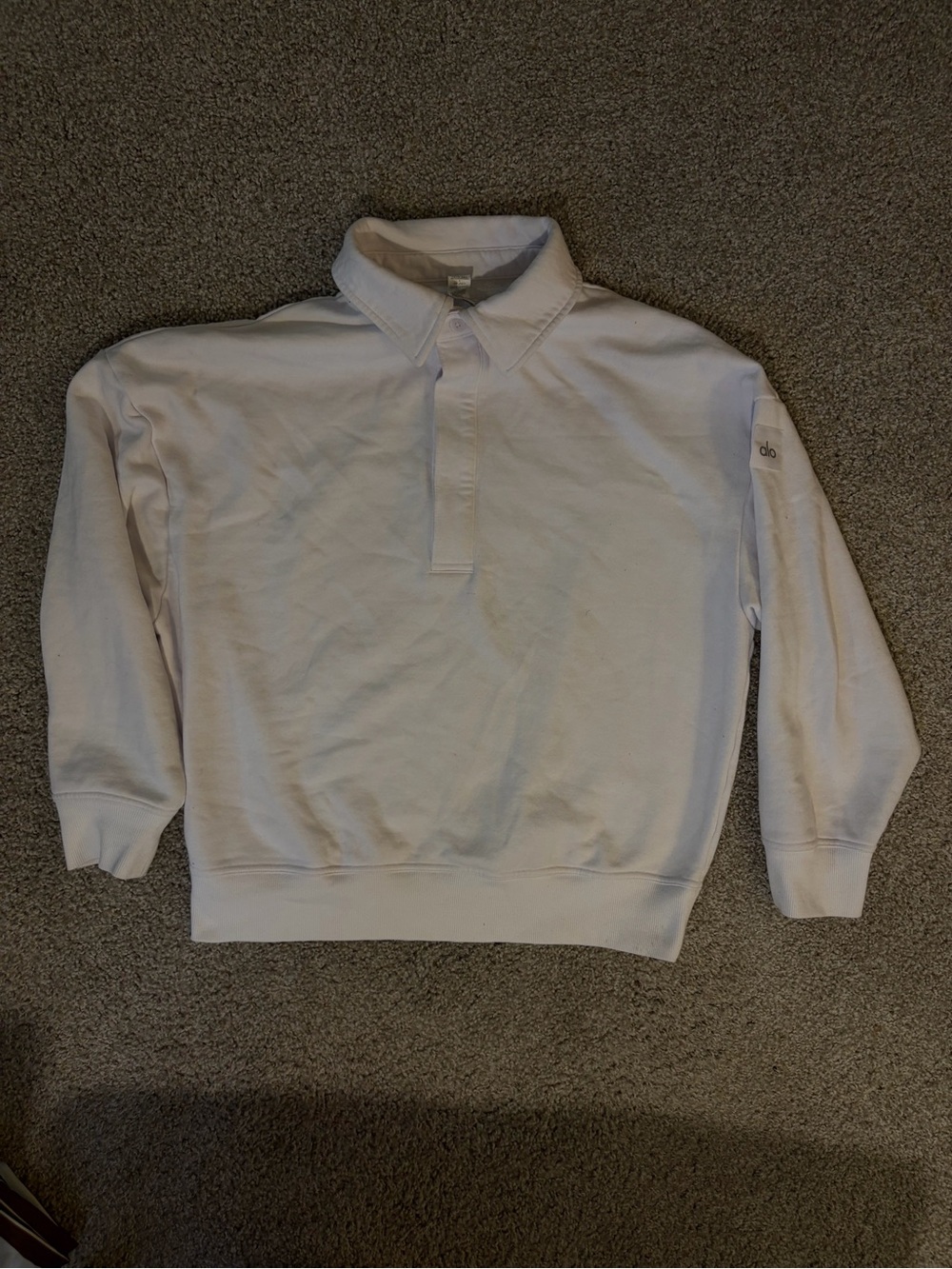 ALO Yoga White Collared Pullover Sweatshirt